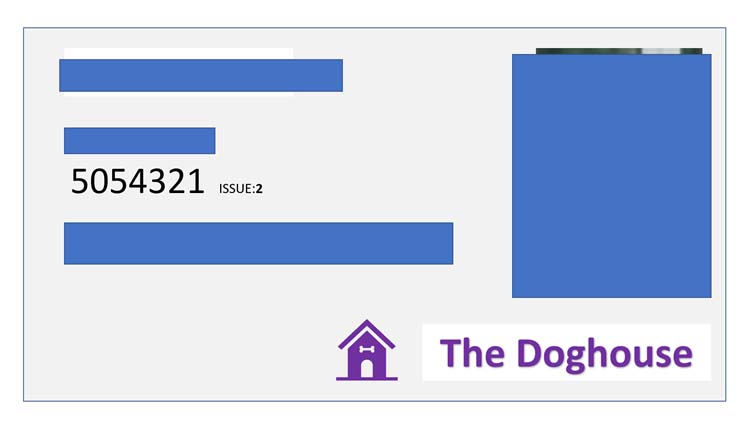 Image of an ID card with pseudonymised data on it:  {name and role - redacted}, staff number kept, everything else apart from 'The Doghouse' redacted.